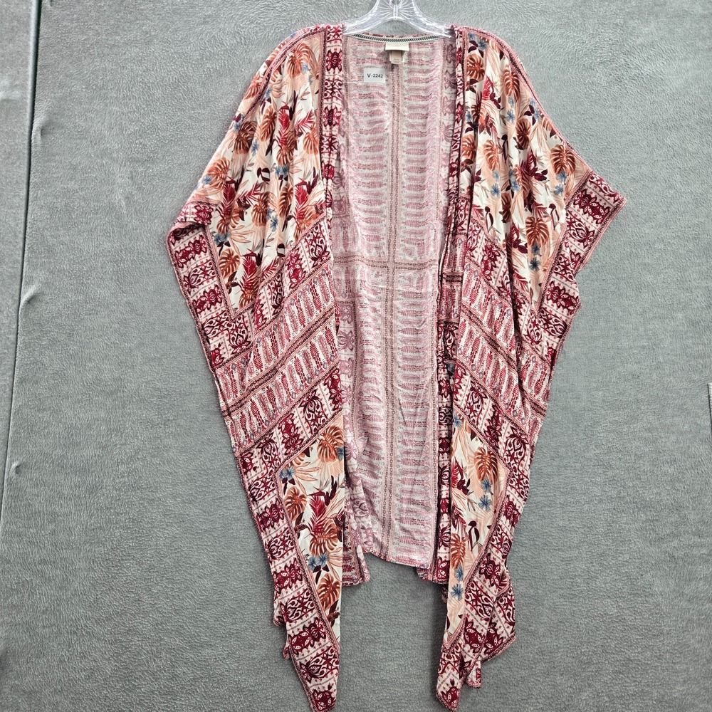 Knox Rose Women Top large Pink Floral Kimono Open Front Cardigan